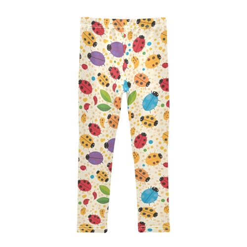 Wusikd Colorful Ladybugs Girls' Leggings Toddler Doodles Polka Dots Kids Yoga Pants Dance Active Tights 4T2