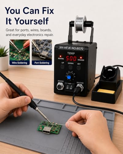 60W Digital Soldering Station, 60s Fast Heating Iron with 1° Accuracy, °C/°F Switch, LCD Display, Metal Housing, and Full Tool Kit for PCB Repair & DIY — view 3