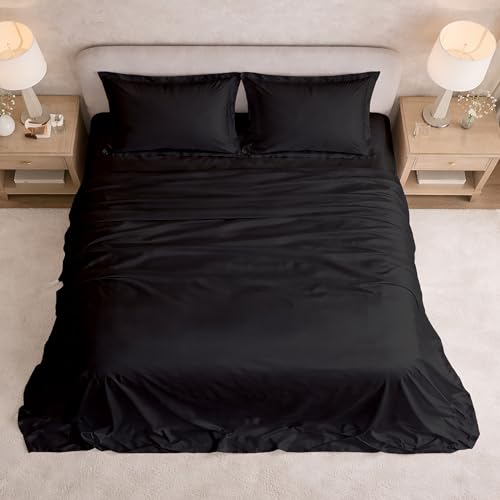 Image of Filbert Satin Bedsheet with 1 Pillow Cover | 60x90 in |300 TC | Midnight Luxe Satin Dreams Collection for Single Bed | UltraSatin Premium Bedding Set | Midnight Black