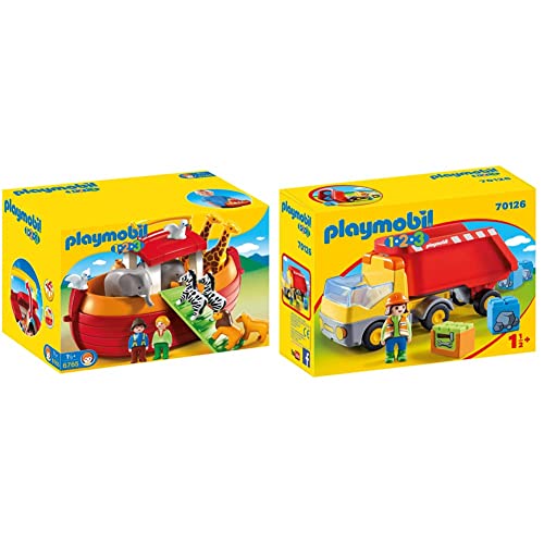PLAYMOBIL 1.2.3 Playset Maletín: Arca de Noé y Camión de Construcción - Diversión para los Más Pequeños
