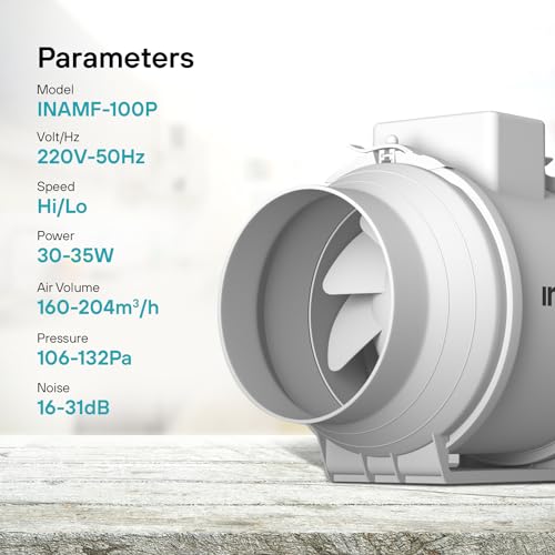 Image of INAIR | Mixed Flow Exhaust Fan I INA-MFF-100P I Black | 160-204 (m3 /h) Airflow | Silent, Energy Saving, Durable Ventilation Fan | Flexible Adjustment, Long Distance Air Supply I For Bathroom, Kitchen