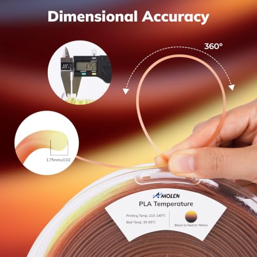 Image of AMOLEN 3D Printer Filament, Triple Color Temp Change Black to Red to Yellow PLA Filament 1.75mm, Cold & Heat Color Change with Temperature, Dimensional Accuracy + /- 0.02mm, 1KG, Fits Most FDM Printers