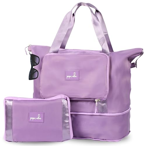 Image of POPCUBE Premium Foldable Duffle Bag for Travel for Women-Folding Bags for Travelling-Travel Bag for Women-Multipurpose Foldable Bags for Travelling. (Style 1, Purple)