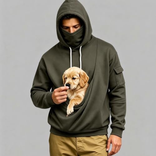 Generic Pet Pouch Hoodie for Men Fleece Face Mask Cat Dog Balaclava Hoodie - image 2