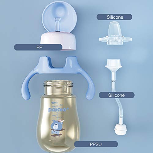 Potato Sippy Cups For Toddlers With Straw Spill Proof, Ppsu Learner Cup With Handle For Boy, Water Bottle For Baby 6 Months With 2 Type Of Spout, 10 Ounce Blue #TOP7