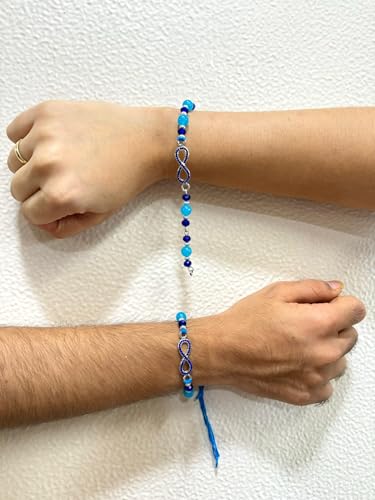 Image of Mahi Bhaiya Bhabhi Rakhi Set with Crystals and Meenakari Work Bracelet Style Lumba - Rakhi for Brother and Bhabhi(PARCOL1105339PR)