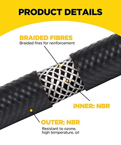 Aociska 10Ft Fuel Line Hose,1/2" 5/16" 5/8" 1/4" 3/8" Inside Diameter Nbr Fuel Line Hose,Small Engine Fuel Tube Hose Braided Rubber Fuel Line Hose,Nylon Steel Oil Gas Fuel Line Hose(3/8 Inch) #TOP3
