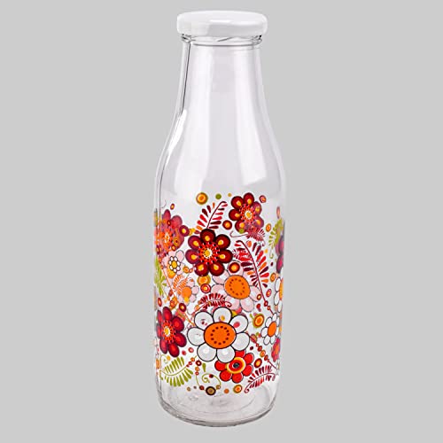 Image of LUCID.We Build Relations Hygienic Leak Proof Printed Beverage Glass Bottle 1L for Fridge with airtight Steel Cap, Best Suitable for Milk, Juice, Water. (Pack Of 2)