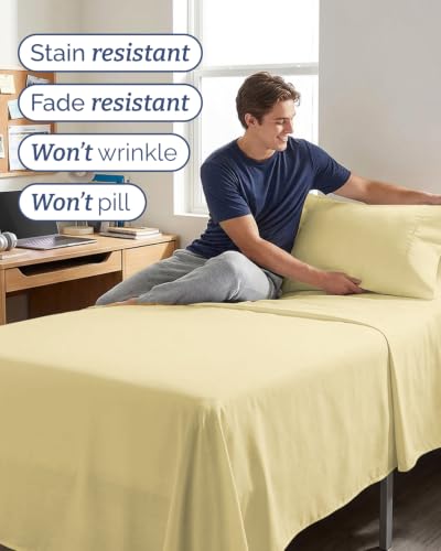 Image of Twin 4 Piece Bed Sheet Set - Breathable & Cooling Sheets - Butter Yellow