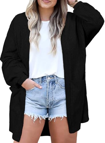 Eytino Womens Plus Size Cardigan Long Sleeve Open Front Casual Knit Sweaters with Pockets Loose Outwear(1X-5X)