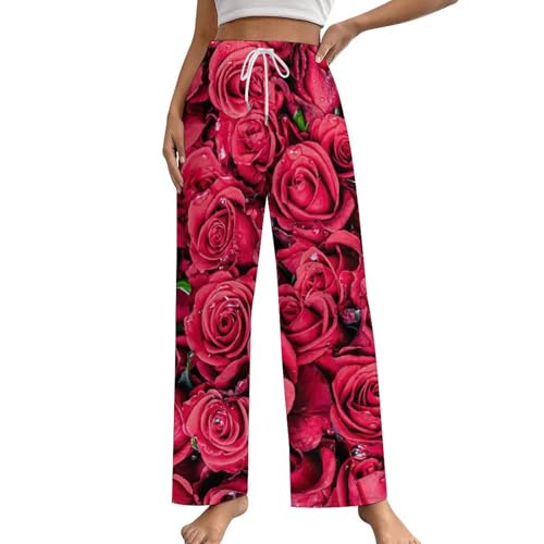 Vêtement pantalon de nuit femme rose rouge taille S bas de pyjama stretch avec poches