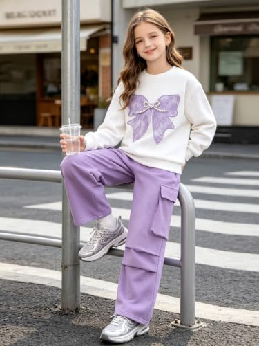 Image of Girls Clothes 2 Piece Hoodie Sweatshirt + Cargo Pants Fall Winter Outfits for Teen Tween Girls 7-14 Years