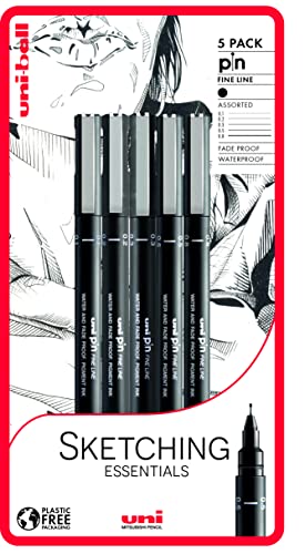 Uni-ball Sketching Essentials 5 piece Uni-pin fineliner drawing pens, black