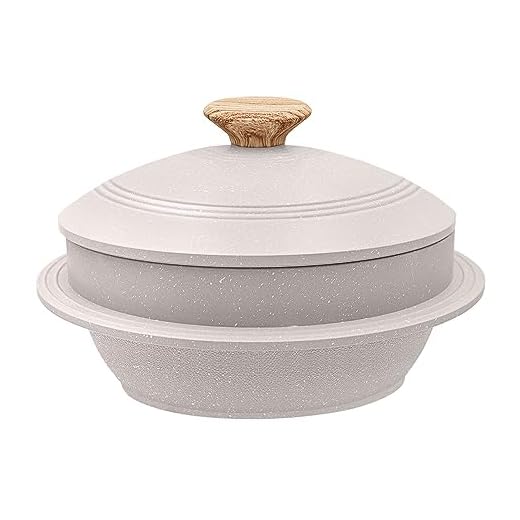 Bobikuke Gegoten aluminium pan met deksel, 24 cm, braadpan met anti-aanbaklaag, Koreaanse stenen kom, geschikt voor inductie, wit