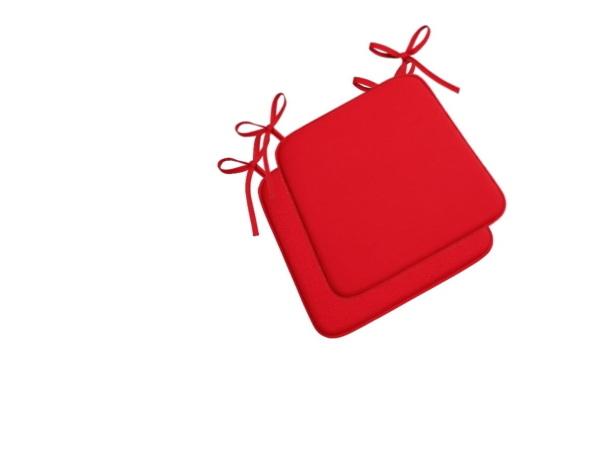 INSAFIANS Square Chair Seat Cushions with Ties 3cm Thick Soft Padded Chair Pads for Dining Kitchen Chairs Pack of 2,4,6 or 8 (Red - Set of 2)