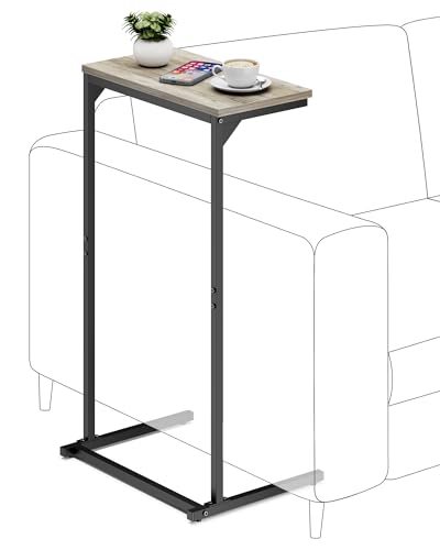 Mesa auxiliar en forma de C juego de 2 mesa pequeña de sofá mesa centro estrecha gris claro 73cm 5