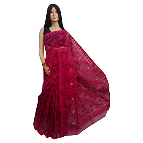 Sari indien Jamdani Dhakai en coton doux tissé main avec amour
