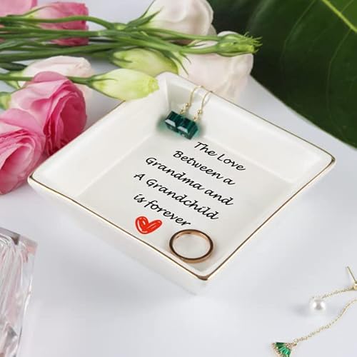 Areok Gifts For Grandma Gifts From Grandchildren Granddaughter Grandkids - Happy Best Grandma Grandmother Birthday Gifts Ideas From Grandson Unique, Jewelry Ring Trinket Dish Tray #TOP1