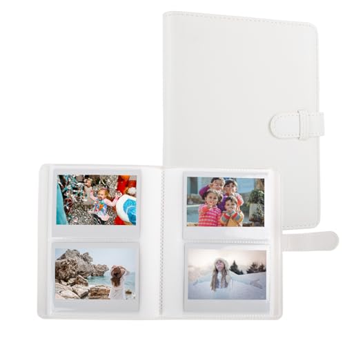 MUZIRI KINOKOO Álbum de Fotos de 80 Bolsillos para Película de Instax Wide EVO/400/300/210/Link WIDE,Álbum de Cuero PU con Textura de Lichi,Álbum Recuerdo de Películas de 4.25x3.4 Pulgadas Blanco