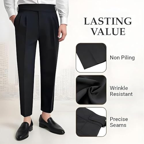 Mixgent Pants for Men, TimelessForm - Men's High Waisted Old Money Pleated Pants, Quick Dry Pleated Dress Pants4