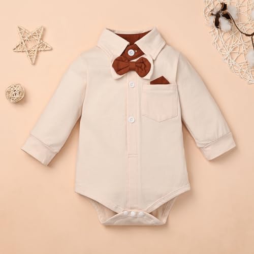 Baby Boy Clothes Gentleman Outfits Infant Bodysuit Long Sleeve Shirt with Bowtie Suspender Pants Suits Set 0-18M4