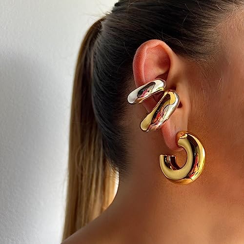 Chunky Cuff Earrings for Women Gold Silver Ear Cuffs Earrings for Non Pierced Ears Cartilage Clip On 14K Gold Plated Stainless Steel Jewelry3