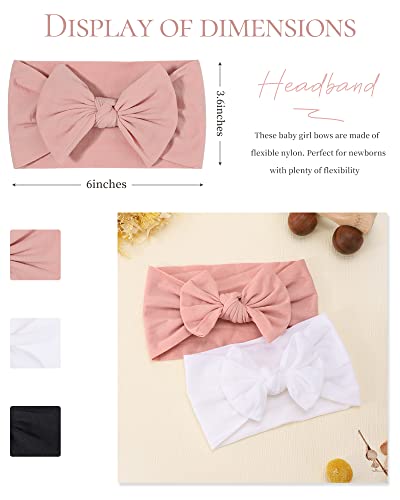 Jollybows 3Pcs Baby Nylon Headbands Hairbands Hair Bow Elastics For Baby Girls Newborn Infant Toddlers Kids - Black White Pink #TOP1