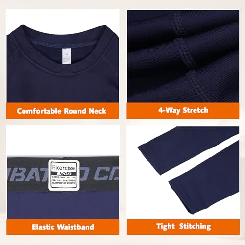 Dtone Kids Base Layer Set Boys Football Skins Athletic Thermal Long Sleeve Top and Leggings for Sport Ski Fleece Navy 8-9 Years - Image 3