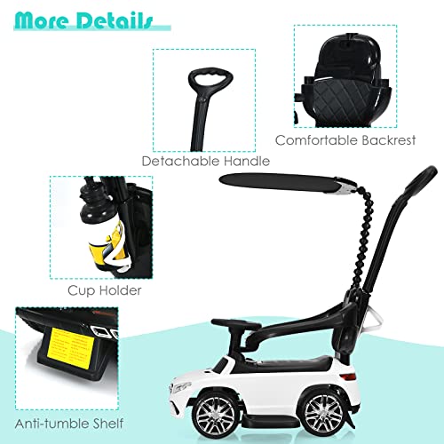 Olakids 3 In 1 Ride On Push Car, Licensed Mercedes Benz Kids Stroller With Push Handle Removable Canopy Under Seat Storage, Baby Toddlers Foot-To-Floor Sliding Walker Toy With Music Horn (White) #TOP7