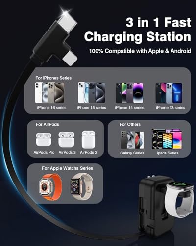 Image of 3 in 1 Retractable Wall Charger for Apple Watch,36W Fast Charging Block with 31 Inch Cables,Multi-Device Travel Charger for iPhone 17 /16 /15 /14 /13 /12, iWatch & AirPods (Black)
