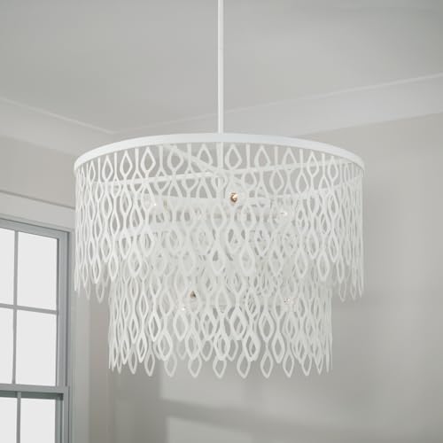 Image of Capital Lighting 352971WE Phoebe Modern Laser-Cut Adornments 2 Layers Lace-Like Pendant, 7-Light 420 Total Watts, 31 inch H x 27 inch W, Matte White