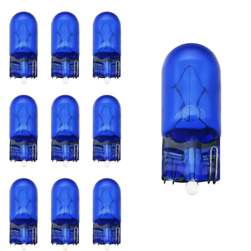 10 pièces Ampoule de position bleue à culot en verre, T10 halogène ampoules bleues W5W position lumière éclairage de plaque minéralogique ampoule à...