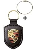 - Größe: 8,5 x 4 cm. Porsche Schlüsselanhänger Wappen  Metalllogo Auf Lederplatte  NUR Hier + Extra Schlüsselring Mit Schraubverschlusss Original Sportwagen Design  Made In Germany (Schwarz)
