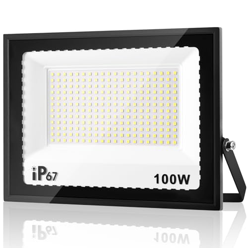 URTBST Led Schijnwerper voor Buiten 100W,LED Schijnwerper 240 LEDs,10000LM,7000K Koudwit LED Spot,IP67 Waterdicht Superheldere Buitenverlichting voor Binnenplaats,Tuin,Garage