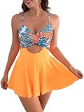 B2prity Women Cutout One Piece Skirt Swimsuit V Neck Wrap Tie Back Swimdress Tummy Control Bathing S