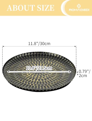 Romadedi Deko Tablett Schwarz Gold: Metall Hammered Dekotablett Rund Kerzentablett für Wohnzimmer Esstisch Tischdeko Dekorative Teller Kerzenteller für Kerzen Decoration,30cm