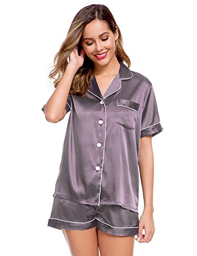 Image of LecGee Womens Silk Satin Pajamas Set Button Down Sleepwear Loungewear
