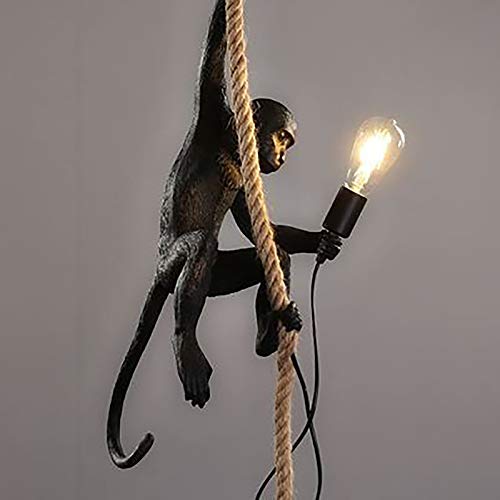 Kangten Vintage Resin Hemp Rope Monkey Pendant Light Fixture Chandelier Loft Industrial E27 Ceiling Pendant Lamp For Dining Living Room Bedroom Bar Cafe,Black #TOP3