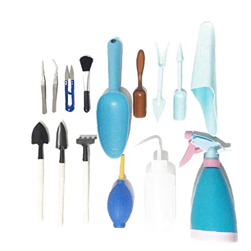 15 Pieces Succulent Plants Tools Mini Garden Hand Tools Set Succulent Miniature Planting Transplanting Gardening Tool for Indoor Miniature Fairy Garden Plant Care - Blue