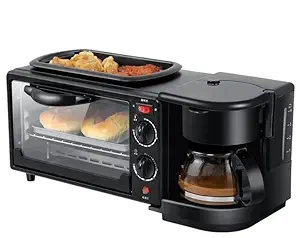 OLENYOK 3 in 1 Breakfast Maker with Coffee Maker, Mini Oven, Non Stick Grill Toaster Oven Portable Multi-