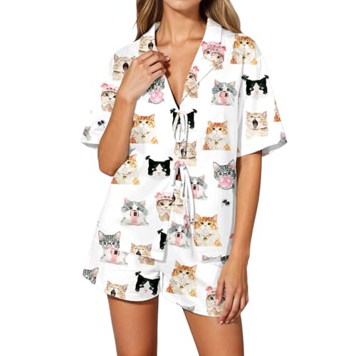 Ensemble deux pièces décontracté imprimé short pyjama ceinture taille haute femme