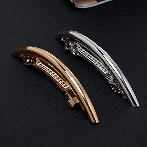 2Pcs Women Metal Alloy French Hair Barrette Hair Clip Simple Durable Hair Pin Hair Accessories Spring Clips (Silver) #TOP3