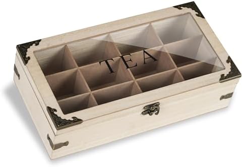 Handrong Wooden Tea Box Organizer - 9 Compartment Rustic Tea Chest With Floral Design (23.5x23.5x9.5cm) - View #7
