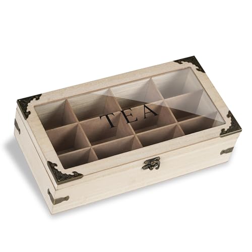 handrong Tea Box,Wood Tea Organizer and Storage,12 Compartments Teas Bag