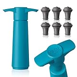 Vacu Vin Wine Saver Pump Blue with Vacuum Wine Stopper - Keep Your Wine Fresh for up to 10 Days - 1 Pump 6 Stoppers - Reusable - Made in the Netherlands