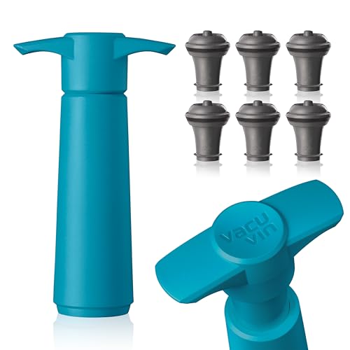 Image of Vacu Vin Original Wine Saver with 6 Vacuum Bottle Stoppers - Wine Preserver Pump for Red or White Wine - Manual Air Remover System - Airtight Seal - Keep Wine Fresh Longer - Blue