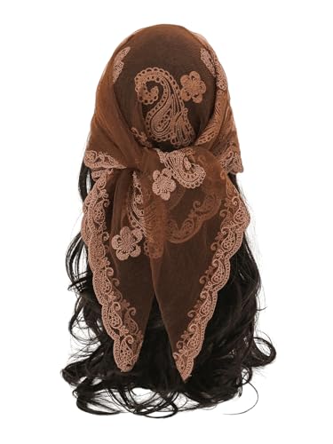 Floerns Womens Flower Embroidery Hair Scarf Headband Sheer Lace Hair Bandana Coffee Brown One-Size
