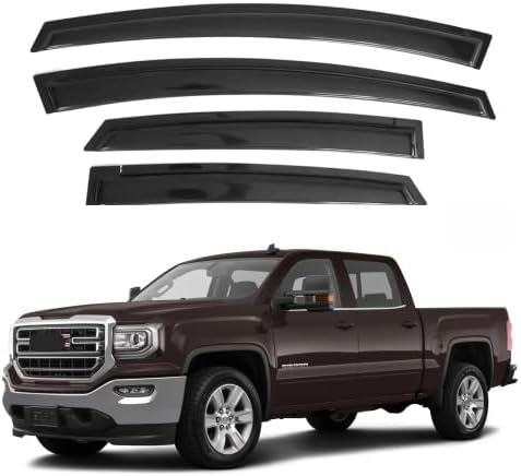IG Window Visor for 2014-2018 Chevy Chevrolet Silverado & GMC Sierra 1500, 2500HD 3500HD 2015-2019, Rain Guard Tape-On Side Vent Deflector, 2015 2016 2017 2018 2019 (Crew Cab Only)