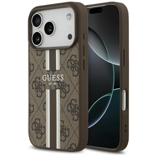 CG MOBILE Guess 4G Bandes imprimées Compatible avec MagSafe Coque pour iPhone 17 Pro (Marron)