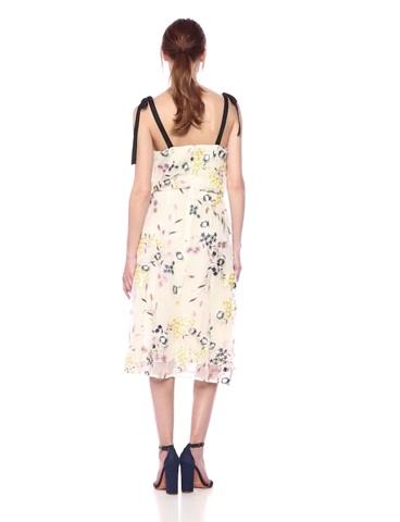 Donna Morgan Women's Blouson Embroidered Midi Dress, Yellow/Navy Multi, 12  at Amazon Women's Clothing store